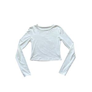 White Long Sleeve Fitted Crop Top Soft Stretch Comfortable Basics